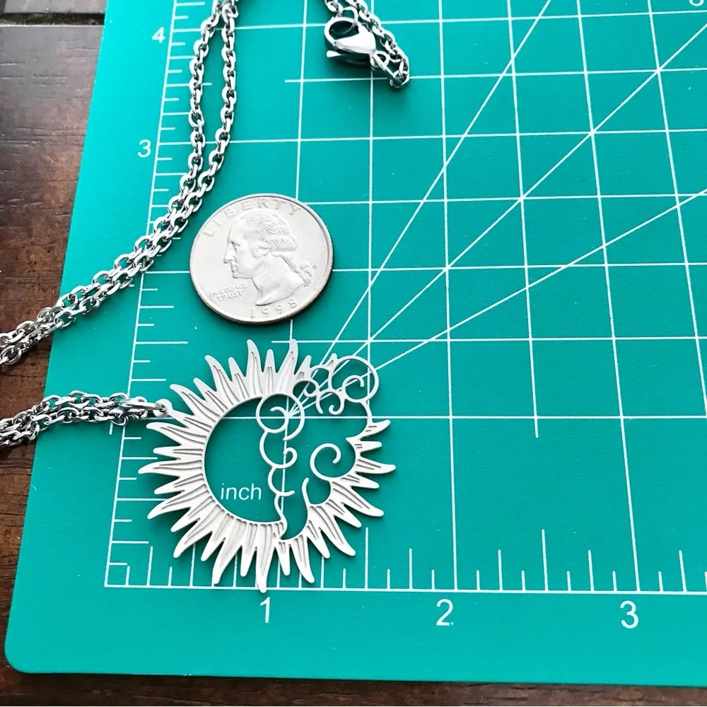 🆕Sun and Clouds Laser Etched Necklace and Earrings Set Stainless Steel